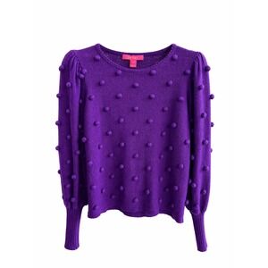 Lilly Pulitzer Purple Bobble Pom Pom Knit Puffy Sleeve Sweater Small